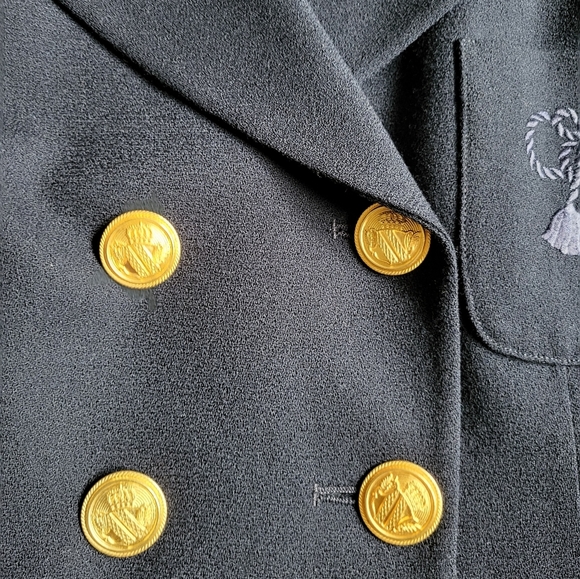 Vintage Christian Dior Double Breasted Rope Embroidered Detail Blazer Navy Sz 10 - Picture 7 of 16